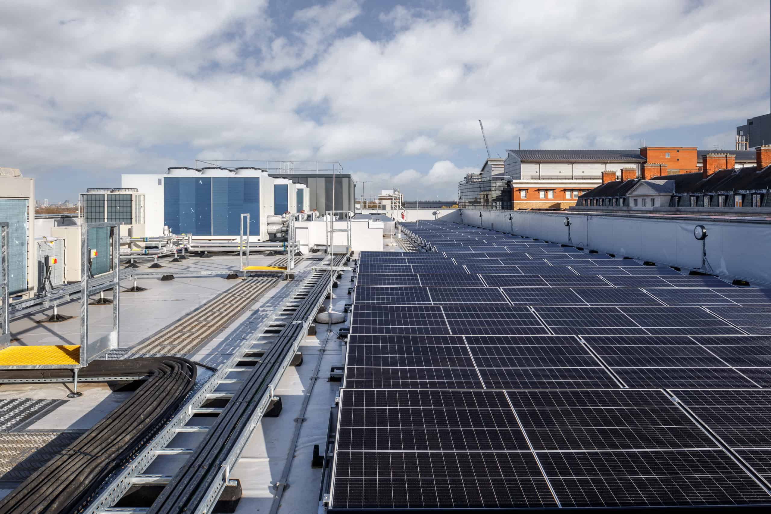 Solar panels on the roof of a building.